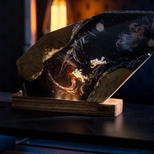 Interstellar Night Light, Galaxy Epoxy & Wooden Night Lights, Astronaut Universe Lamp, Galaxy Resin Table Lamp, Birthday Gift,Halloween Gift