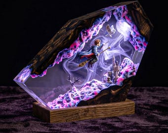 Boy Wizard Resin Lamp, Magic Broomstick Resin Lamp, Magical Fantasy Lamp, Magical Castle Lamp, Custom Lamp, Halloween Gift, Christmas Gift