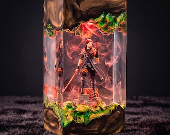 Mechanical Arm Hero Lamp, Surrealist Fantasy Lamp, Lamp Custom Resin, Diorama Lamp Resin, Night Light Wood, Custom Lamp, Halloween Gift