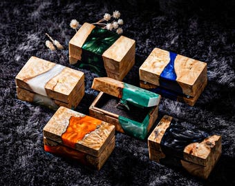 Wedding Custom Ring Box, Unique Ring Bearer Box, Resin & Wood Wedding Ring Box, Meaningful Gift for Bride, Custom Wedding Ring Holder