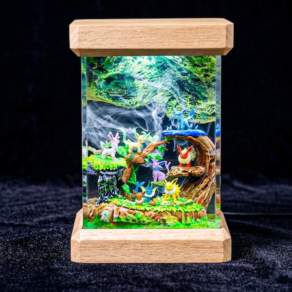 PKM Evolution Resin Lamp, Custom PKM Epoxy Lamp, Custom Night Light, Diorama Lamp Resin, Custom Anime Lamp, Birthday Gift, Father's Day Gift
