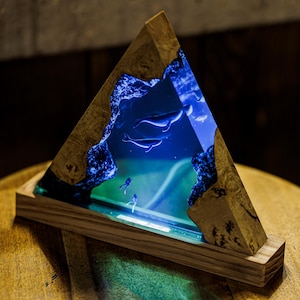 Whale Shark and Diver Night Lamp, Marine Epoxy & Wooden Night Lights, Epoxy Resin Wood, Epoxy Resin Table Lamp, Birthday Gift, Gift For Dad