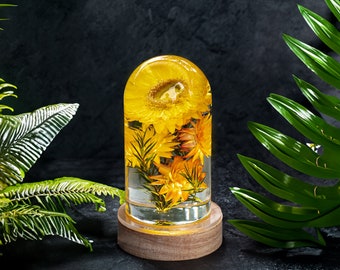 Lampe époxy tournesol, lampe de nuit marguerite en cristal, veilleuse en résine, lampe de table époxy, lampe en résine fleurs séchées, cadeaux de fête des mères