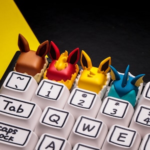 Eevee Poke Set Keycap, Artisan Anime Keycap, Customized Keycap, Custom Artisan Keycap for Mechanical Keyboard, Birthday Gift, Halloween Gift