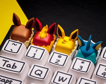 Eevee Poke Set Tastenkappe, Artisan Anime Tastenkappe, kundenspezifische Tastenkappe für mechanische Tastatur, Geburtstagsgeschenk, Halloween Geschenk