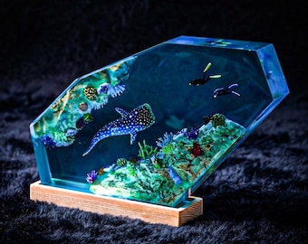 Whale Shark Resin Lamp, Scuba Diver Resin Lamp, Shark Resin Lamp, Ocean Nightlight, Diorama Resin Lamp, Lamp Custom Resin, Halloween Gift