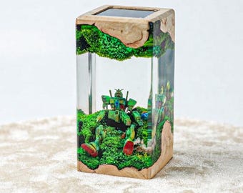 Robot Resin Lamp, Robot On Forest Lamp, Custom Robot Resin Lamp, Custom Night Light, Night Light Wood, Handmade Resin Lamp, Halloween Gift