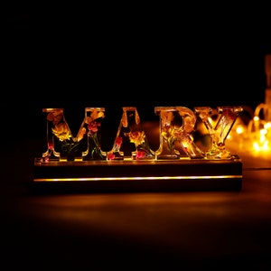 Personalized Name Night Light, Real Flower Night Lamp, Epoxy Night Lights, Flower Resin Lamp, Epoxy Resin Table Lamp, Mother's Day Gift