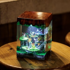 Pokemon Eevee Evolution Resin Lamp, Pokemon Epoxy Lamp, Lamp Custom Resin, Diorama Lamp Resin, Night Light Wood, Pokemon Lamp,Birthday Gift