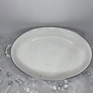 Vintage Enamel Ware Oval Roasting Pan Retro Floral Flowers