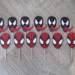 Spiderman vs Venom Cupcake toppers, Spiderman/Venom Birthday Party