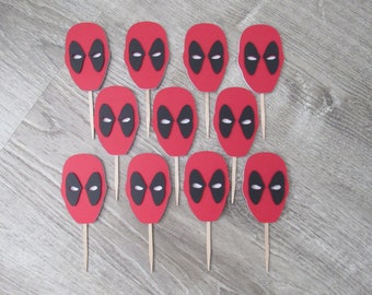 Adornos para cupcakes de Deadpool: tema de fiesta de Deadpool (juego de 12)