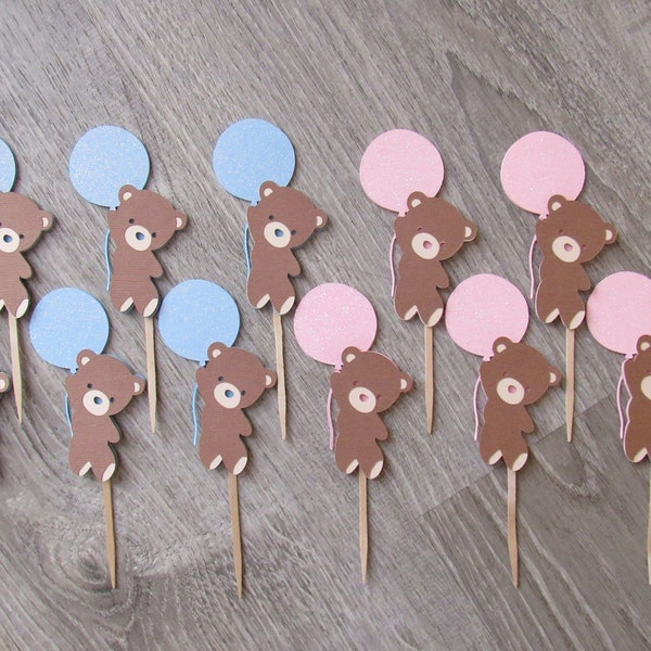 Teddy Bear Cupcake Toppers,  Teddy Bear Gender Reveal, Teddy Bear Baby Shower, Teddy Bear 1st Birthday, We Can Bearly Wait...