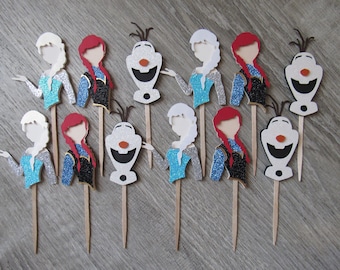 Frozen Cupcake Toppers: Frozen Theme, Princess Elsa & Anna party,  (Set of 12)