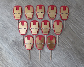 Iron Man Cupcake Toppers: Super Hero Birthday Party (Set of 12)