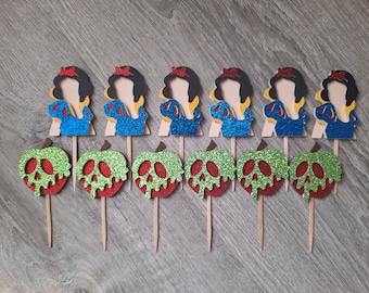 Snow White Glitter Cupcake Toppers; Princess & Apple (Set of 12)