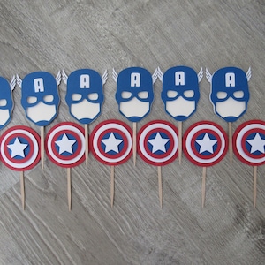 Captain America Cupcake Toppers: Superhero Birthday Party