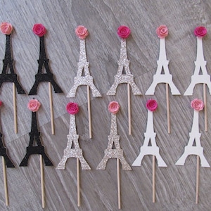 Eiffel Tower Cupcake Toppers: Paris Party Theme, Baby Shower, Bridal Shower (Set of 12)