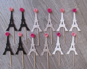 Eiffel Tower Cupcake Toppers, Paris Theme Party, Vintage Parisian Bridal/Wedding Shower, Paris Pink Baby Shower