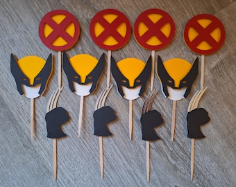 Adornos para cupcakes de Lobezno: decoraciones para fiesta de cumpleaños de X-Men '97 (juego de 12)