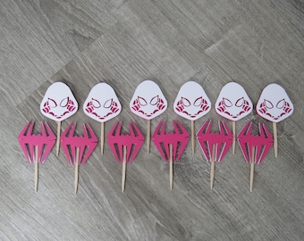 Spider Gwen Cupcake Topper; Spider Ghost Party Decorations (Set of 12)