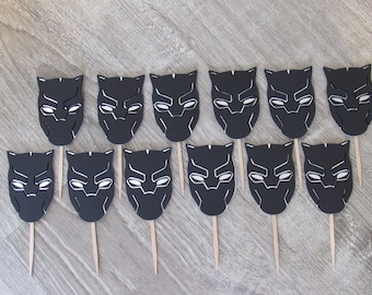 Black Panther Cupcake Toppers:  Super Hero Birthday Party (Set of 12)