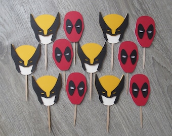 Adornos para cupcakes de Deadpool vs Wolverine: temática de fiesta de superhéroes (juego de 12)