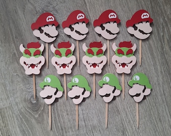 Mario Bros-cupcaketoppers: Super Mario-feestdecoraties (set van 12)
