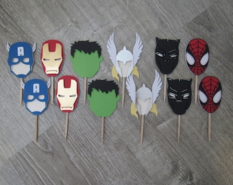 Avengers Cupcake Toppers: Superhero Party Theme, Calling All Super Heroes (set of 12)