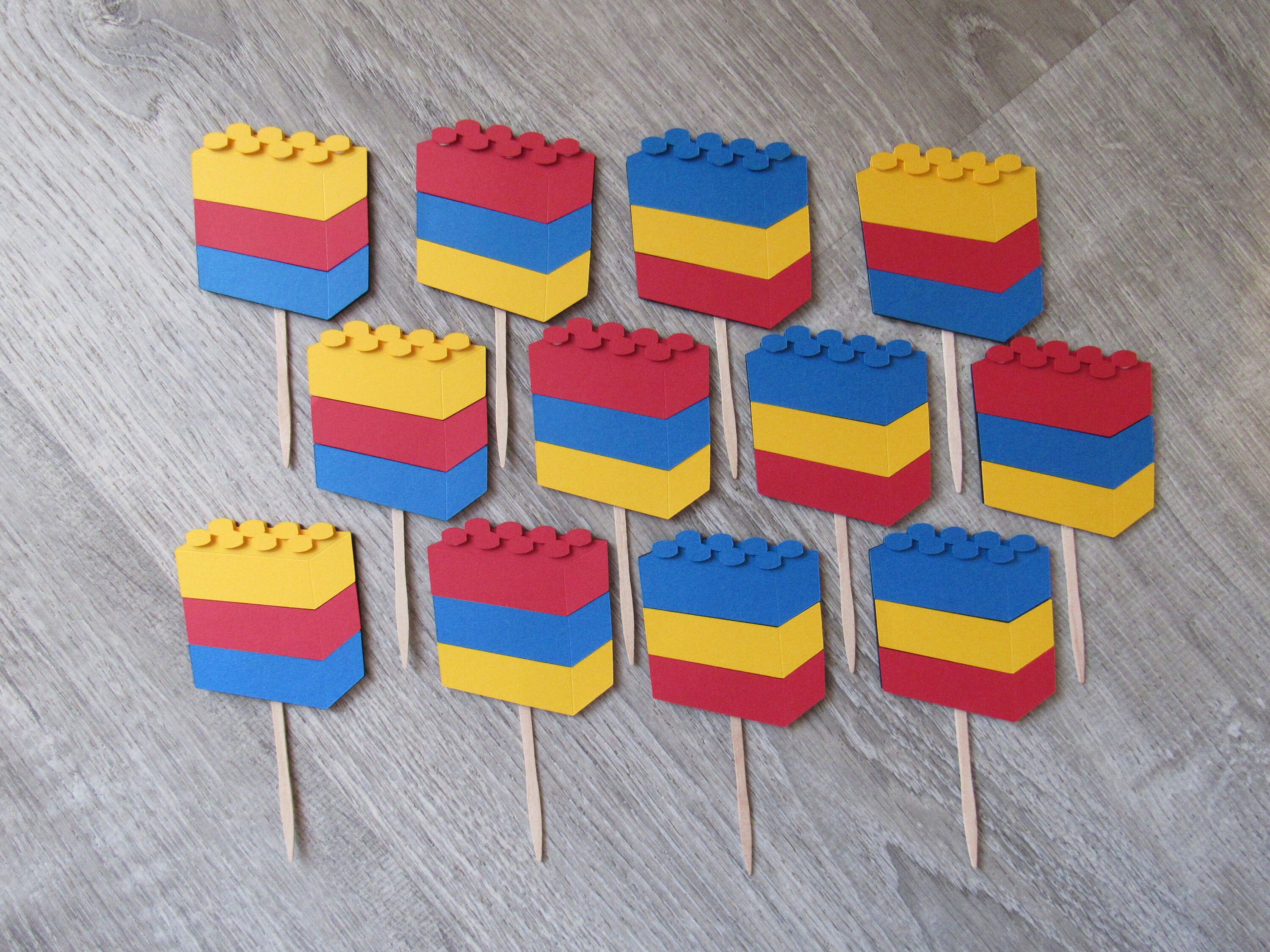 Building Brick Cupcake Toppers: Brick Birthday Theme