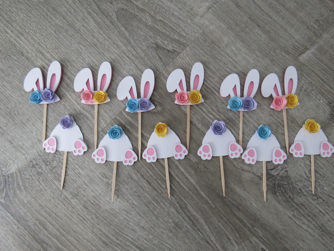 Bunny Cupcake Toppers: Pastel Flower, Easter, Baby Shower (set of 12 ...