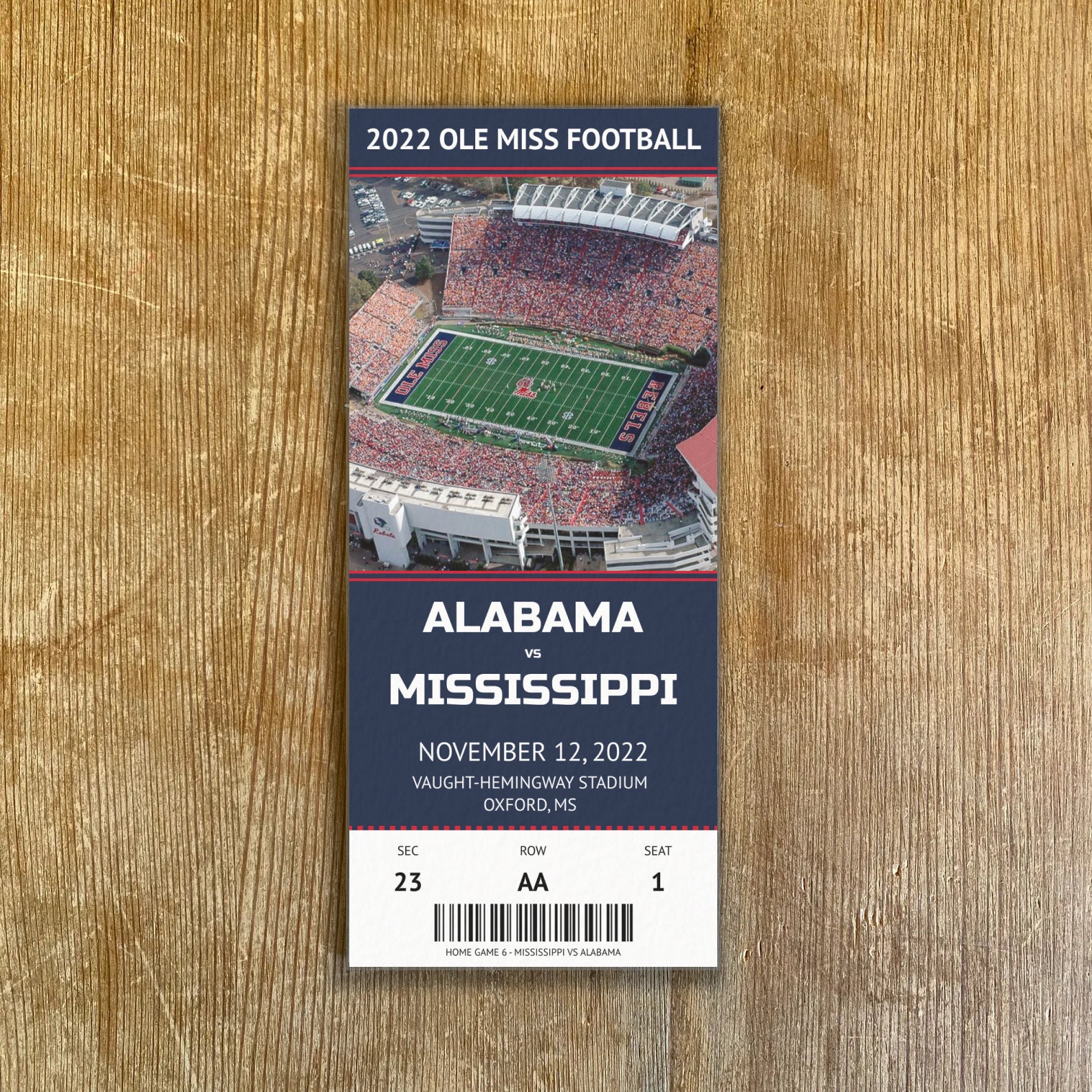 OLE MISS Customizable Replica Ticket Stub for Any Game 2022 Etsy