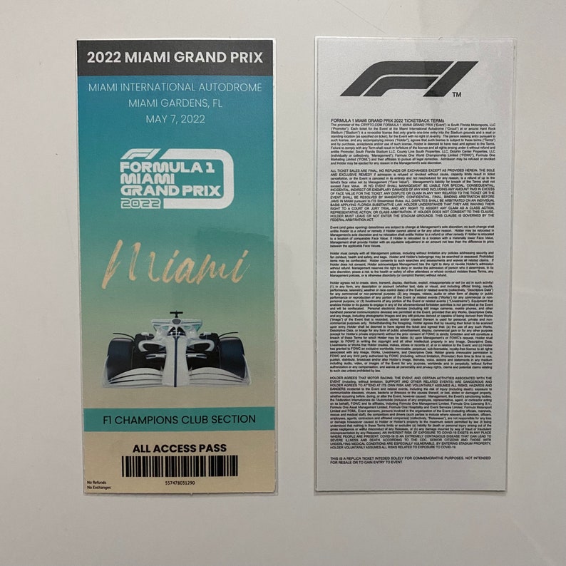 2022 Miami Formula 1 Grand Prix Replica Ticket Stub May 2022 Etsy