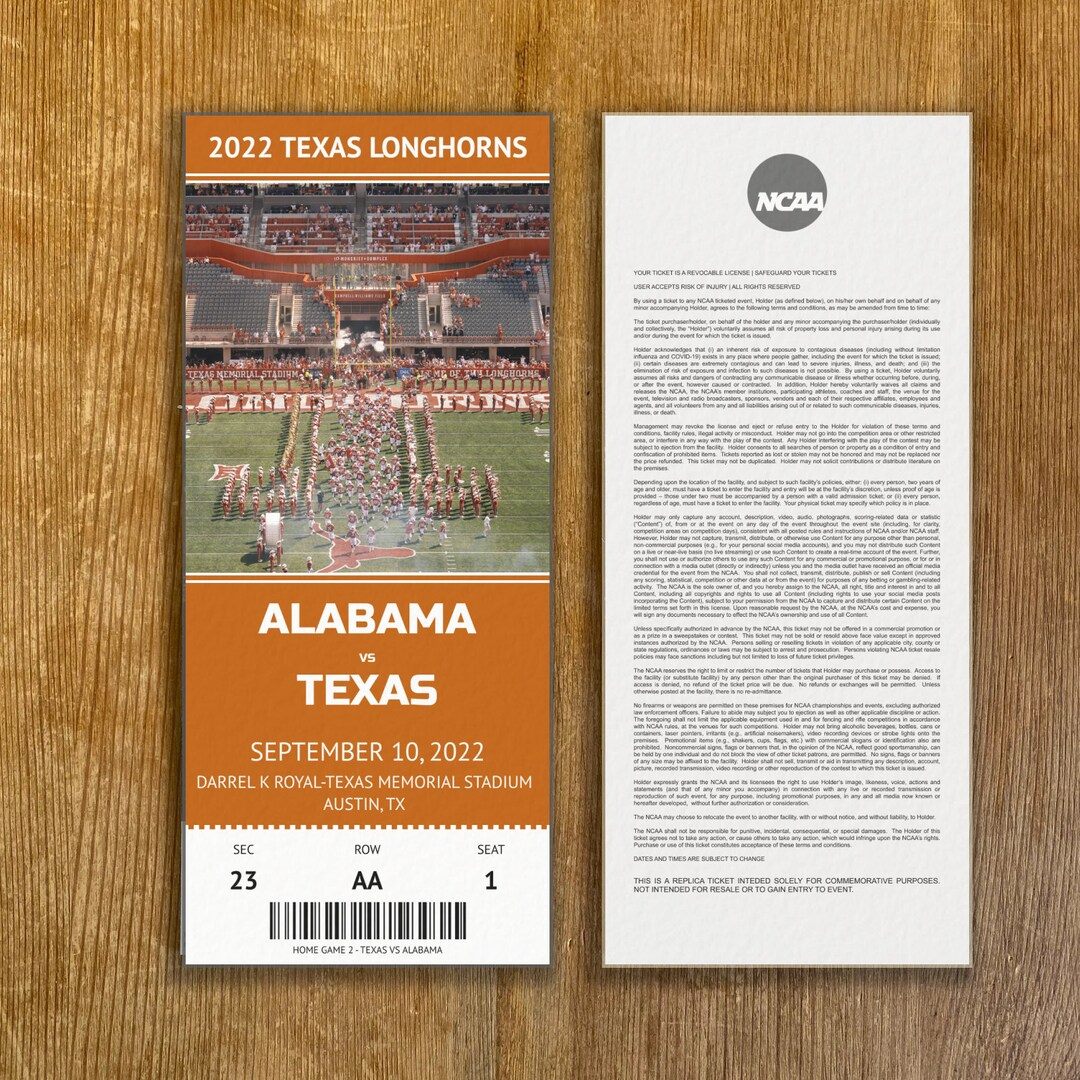 TEXAS Longhorns Customizable Replica Ticket Stub for Any Game Etsy
