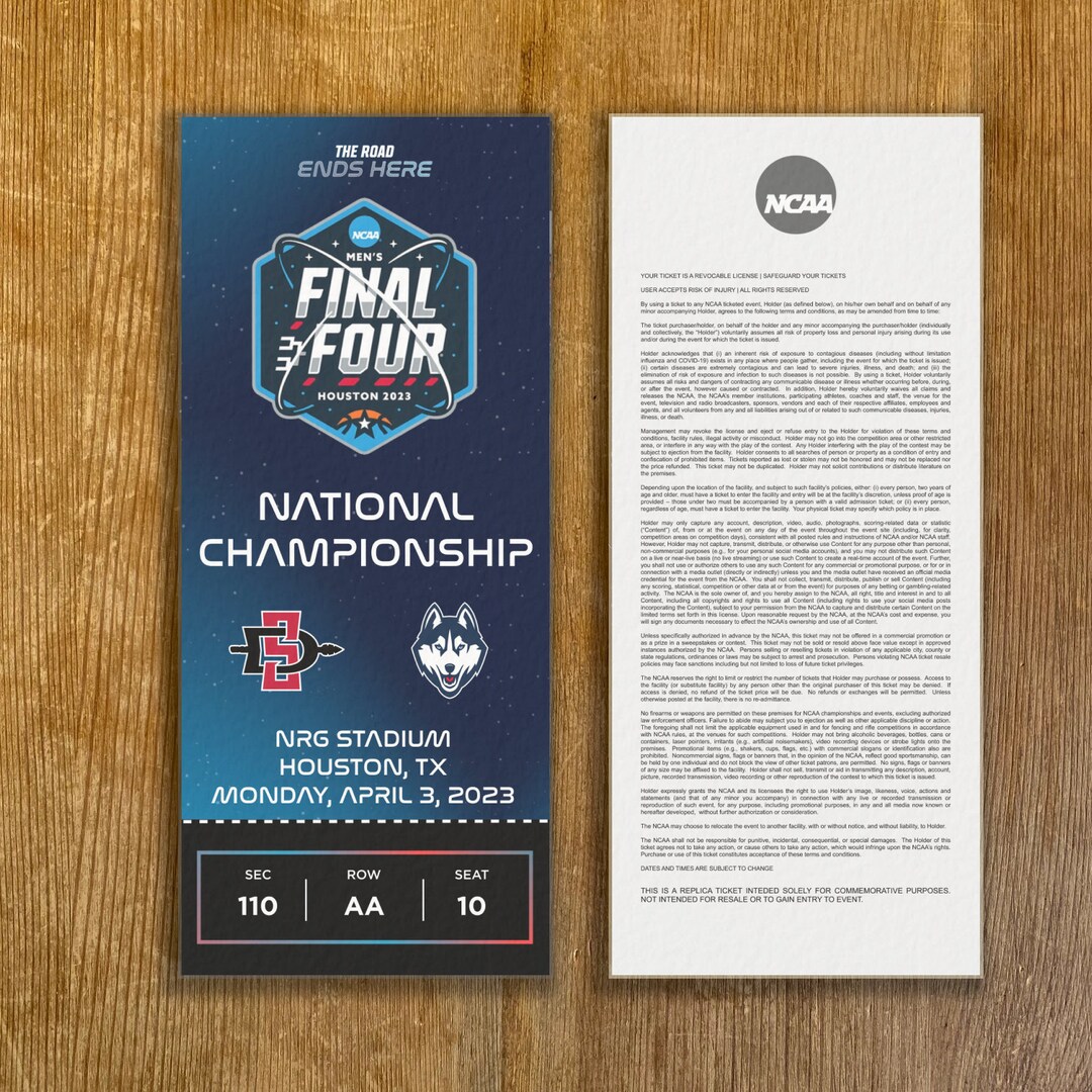 Customizable UCONN Vs SDSU Championship Game Ticket Stub Etsy