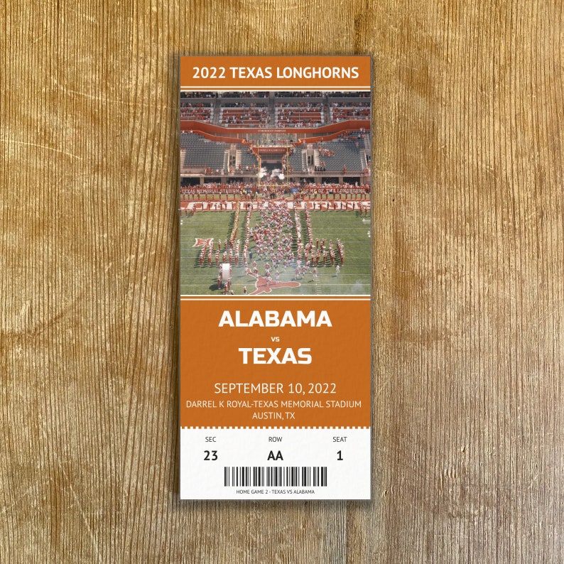 TEXAS Longhorns Customizable Replica Ticket Stub for Any Game Etsy