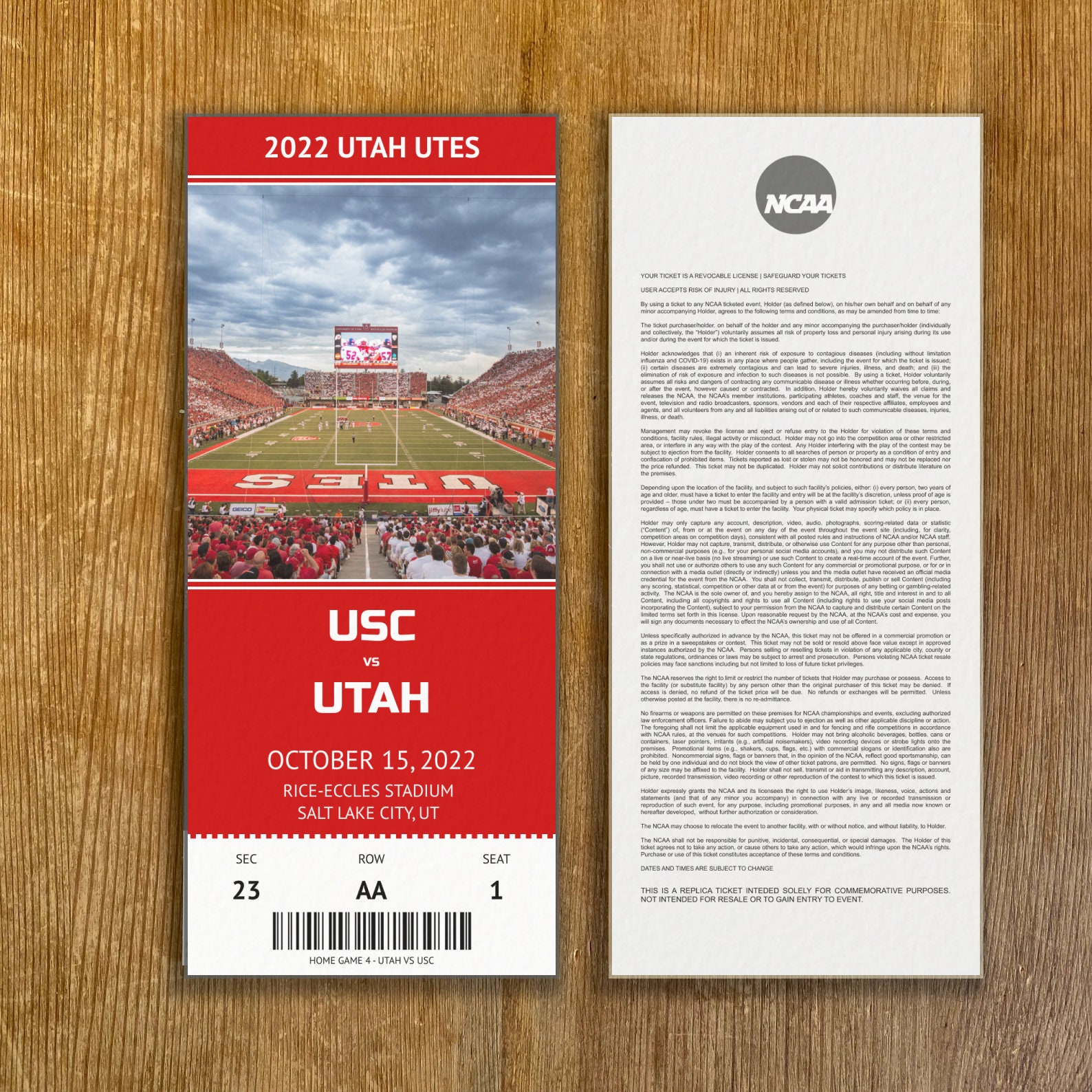 Utah Utes Customizable Replica Ticket Stub for Any Game 2022 Etsy