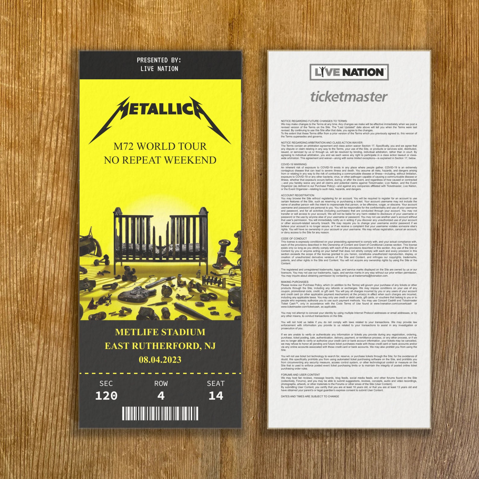 Metallica 2023 M72 World Tour Replica Ticket Stub Customizable Etsy