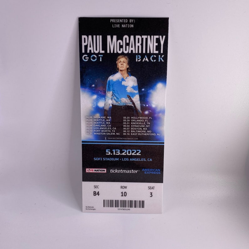 Paul Mccartney 2022 Got Back Tour Replica Ticket Stub Etsy