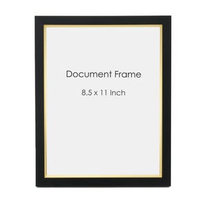 May include: A black document frame with a gold inner border. The frame holds an 8.5 x 11 inch document. The text "Document Frame" is centered at the top of the document.