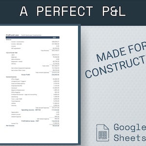 Construction Company Profit And Loss Statement, Profit And Loss Template Google Sheets, Bookkeeping Template, Income Statement Template image 2