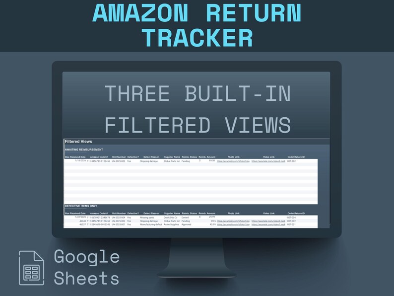 Amazon Return Tracker | FBA Defect & Reimbursement Log | Supplier Quality Tracer | Amazon Seller Spreadsheet bild 4