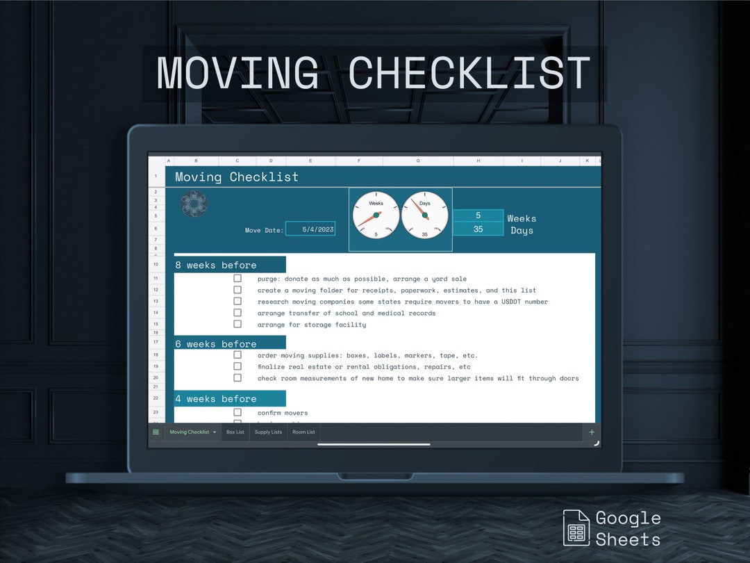 Moving Checklist Template Google Sheets Week-by-week Planner, Box ...
