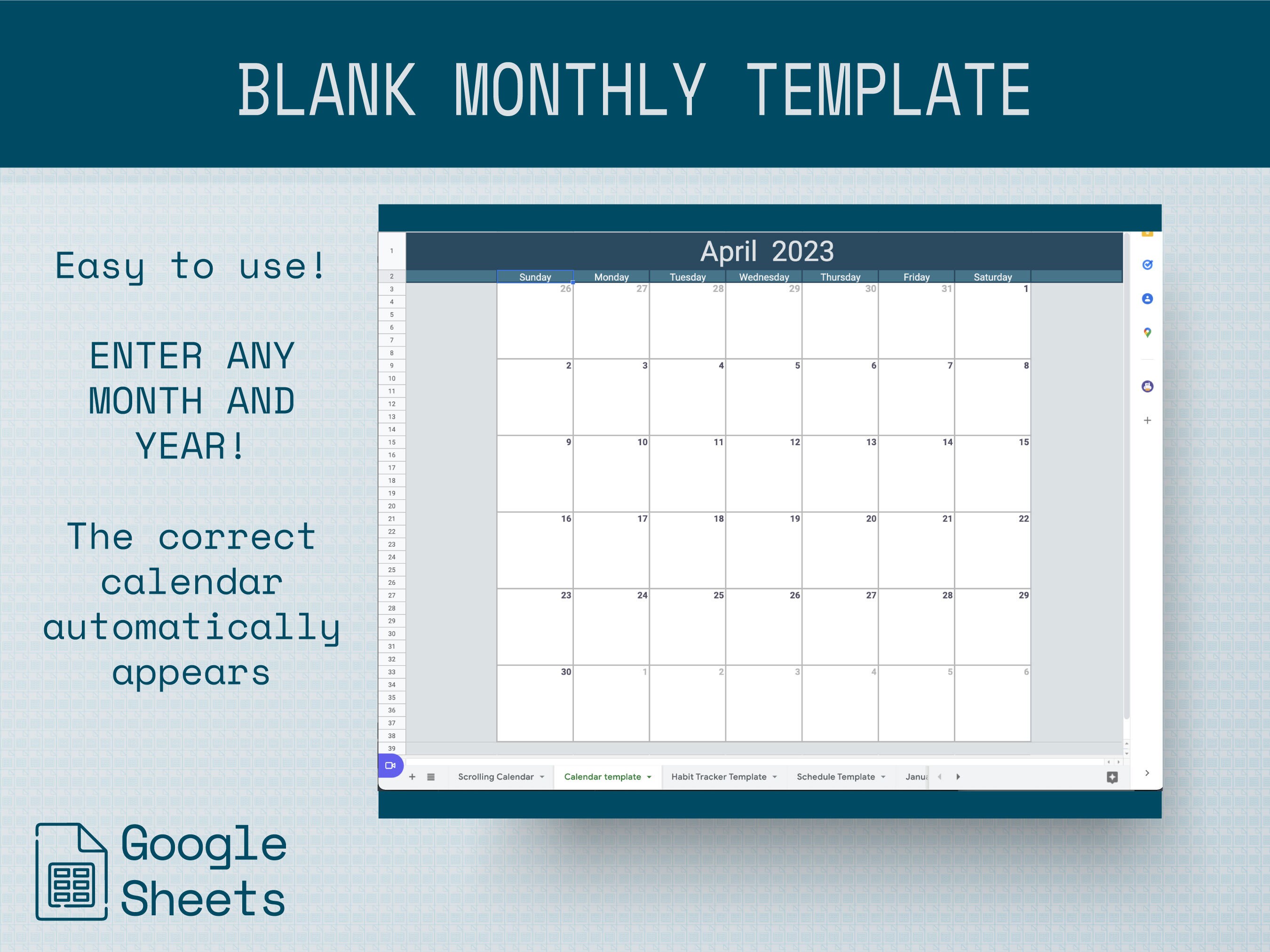 Downloadable Google Sheets Calendar Template 12 Month Printable
