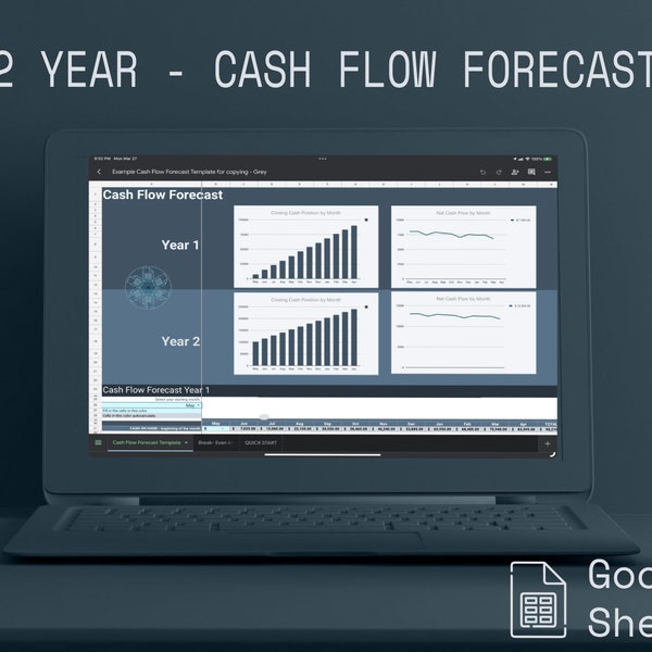 2-Year Cash Flow Forecast Google Sheets Template | Financial Projection Business Cash Flow Spreadsheet Template | Profit Analysis Projection