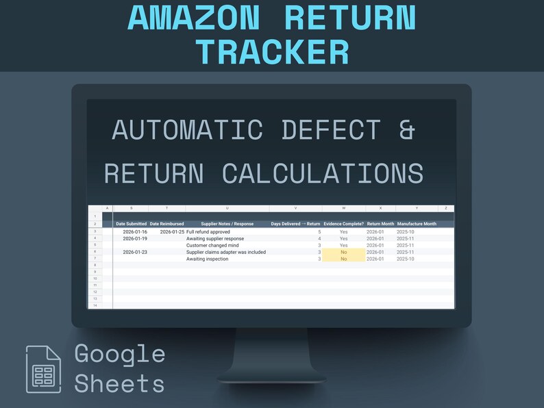 Amazon Return Tracker | FBA Defect & Reimbursement Log | Supplier Quality Tracer | Amazon Seller Spreadsheet bild 3