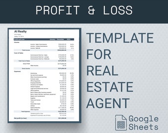 Real Estate Profit And Loss Template Google Sheets | Real Estate Agent  Bookkeeping Template | Realtor Profit Loss Spreadsheet Template