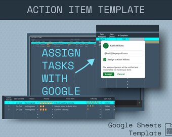 Template For Action Items | Task List Templates | Action Item Lists | Google Shared Task List | Task List Project Management | Google Sheets