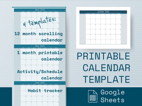 downloadable google sheets calendar template 12 month etsy