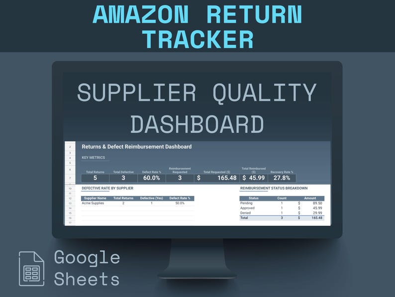 Amazon Return Tracker | FBA Defect & Reimbursement Log | Supplier Quality Tracer | Amazon Seller Spreadsheet bild 6